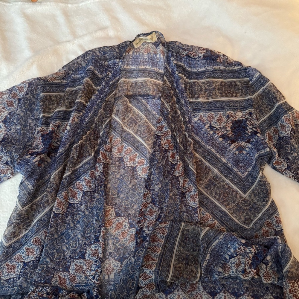 Sheer Boho Kimono in Blue Paisley
